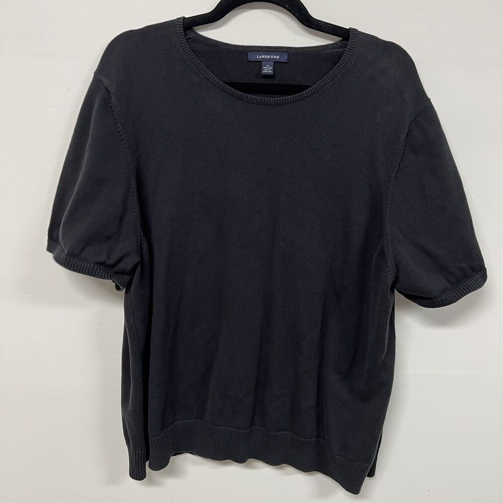 Vintage Lands’ End Black Knit Tee Shirt 2X Heavyweight Cotton Hong Kong Boxy Fit